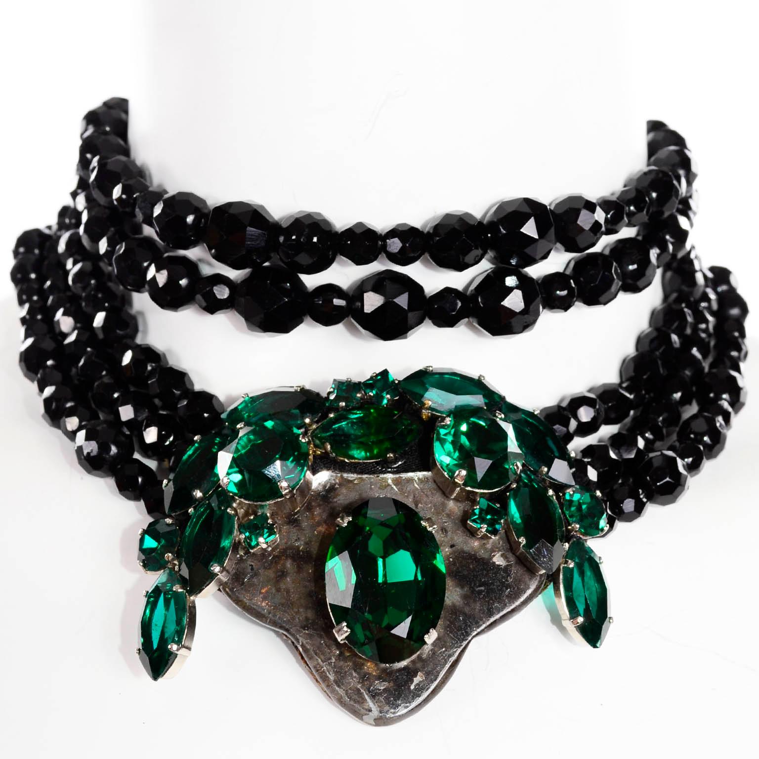 Erare 1980s Emanuel Ungaro Couture Black & Green Choker Mughal Inspired Necklace 2