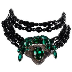 Erare 1980s Emanuel Ungaro Couture Black & Green Choker Mughal Inspired Necklace