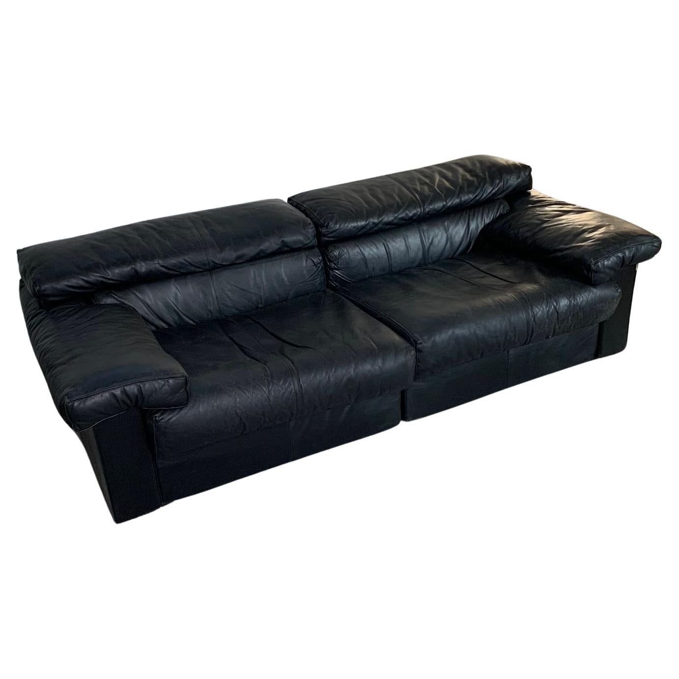Erasmo black leather sofa by Afra and Tobia Scarpa for B&B Italia, 1960s