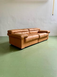 Erasmo sofa in brown Leather by Afra and Tobia Scarpa, B&B Italia, 1970s