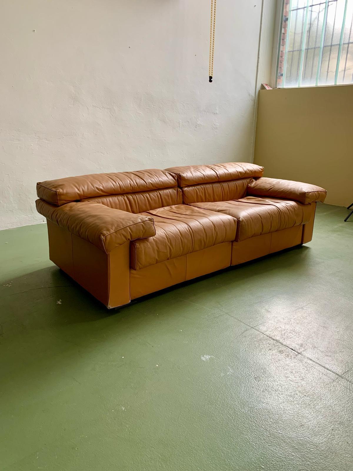 Mid-Century Modern Erasmo sofa in brown Leather by Afra and Tobia Scarpa, B&B Italia, 1970s For Sale
