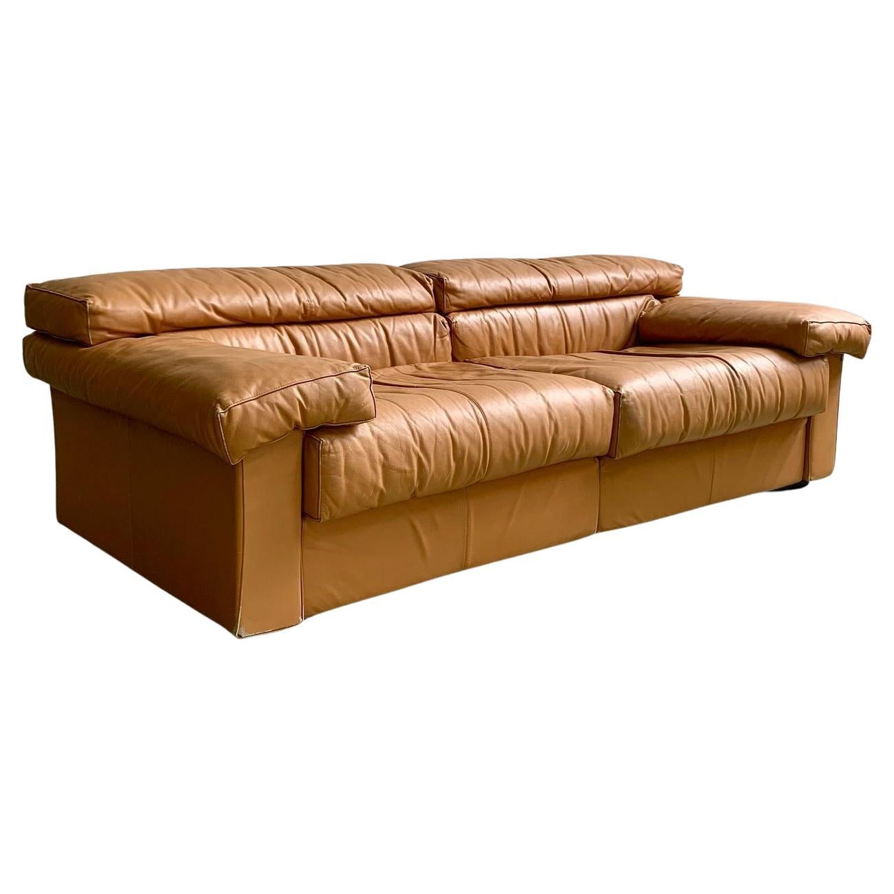 Erasmo sofa in brown Leather by Afra and Tobia Scarpa, B&B Italia, 1970s