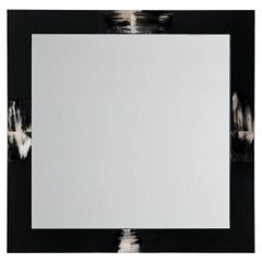 Erasmo Square Wall Mirror in Dark Horn & Lacquered Black Glossy Wood by Arcahorn
