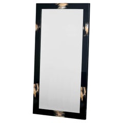 Erasmo Wall Mirror in Black Lacquered Wood with Corno Italiano Inlays, Mod. 1421