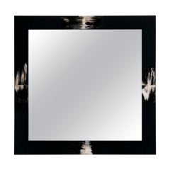 Erasmo Wall Mirror in Black Lacquered Wood with Corno Italiano Inlays, Mod. 1420