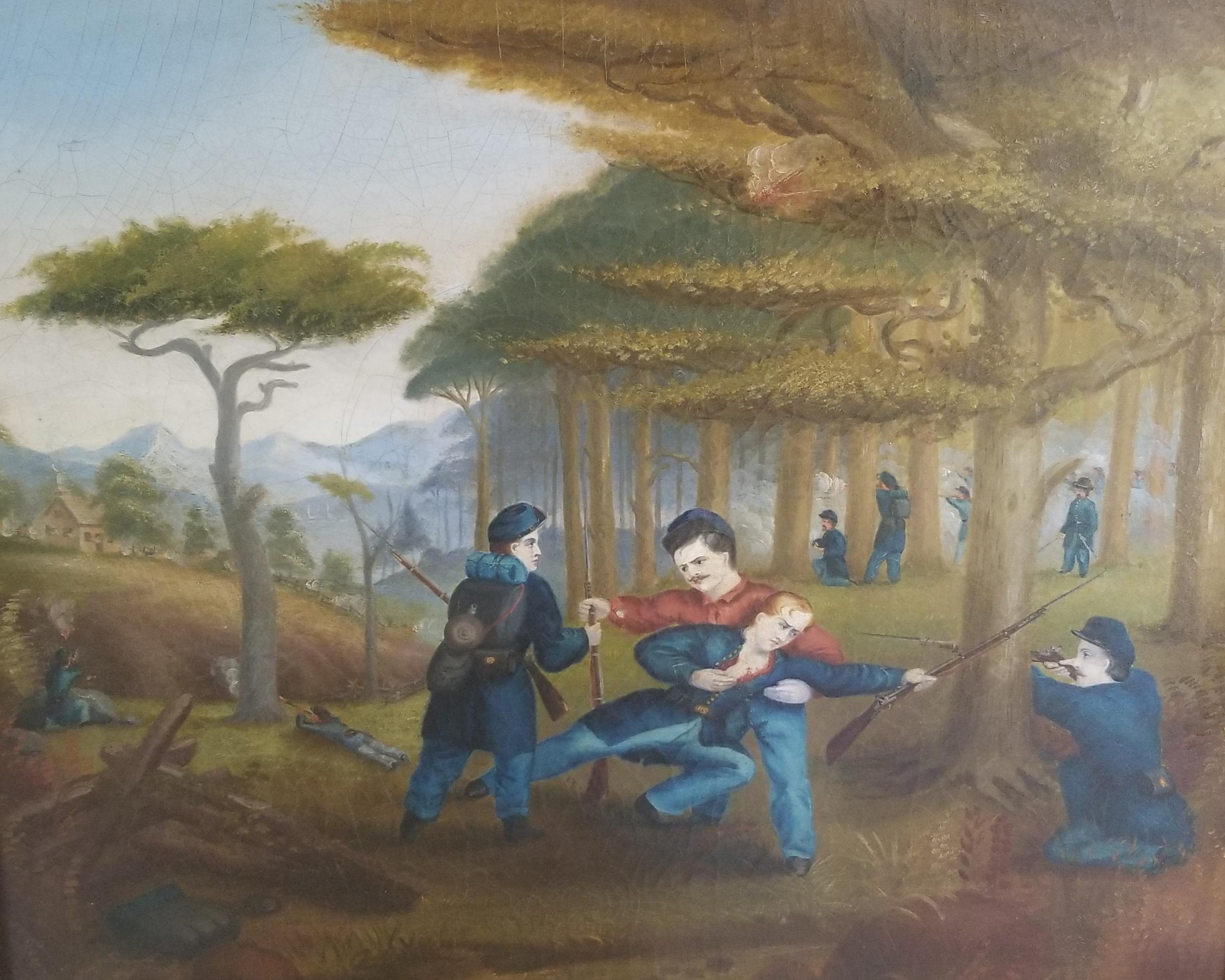 Erastus Salisbury Field Landscape Painting - Civil War Battle Showing Union Troops in Battle