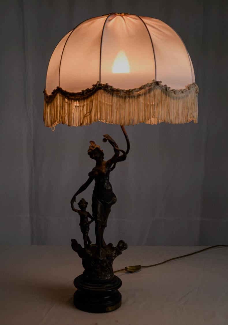 French Erato Muse of Dance Table Lamp Brocade, 19th Century For Sale