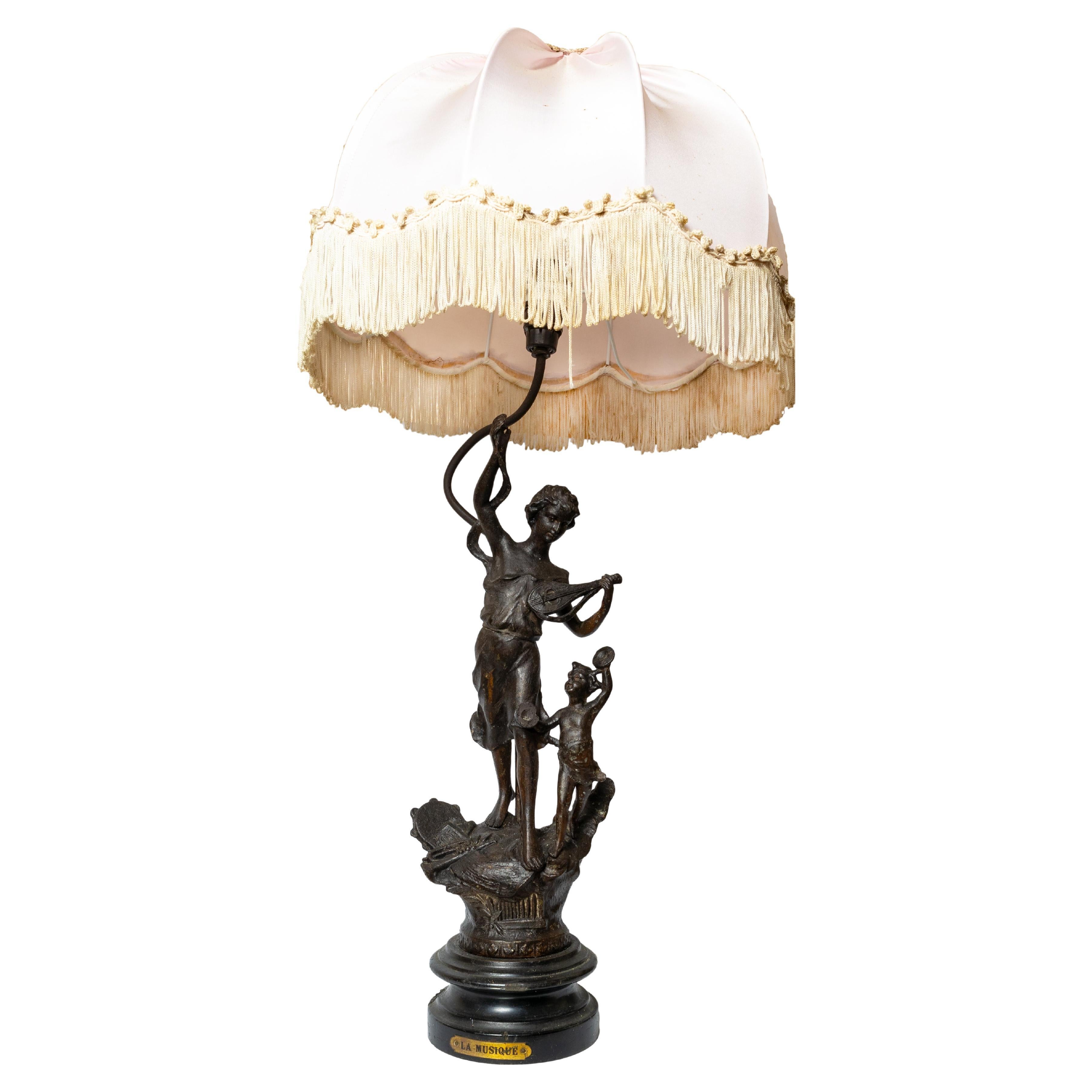 Erato Muse of Dance Table Lamp Brocade, 19th Century For Sale