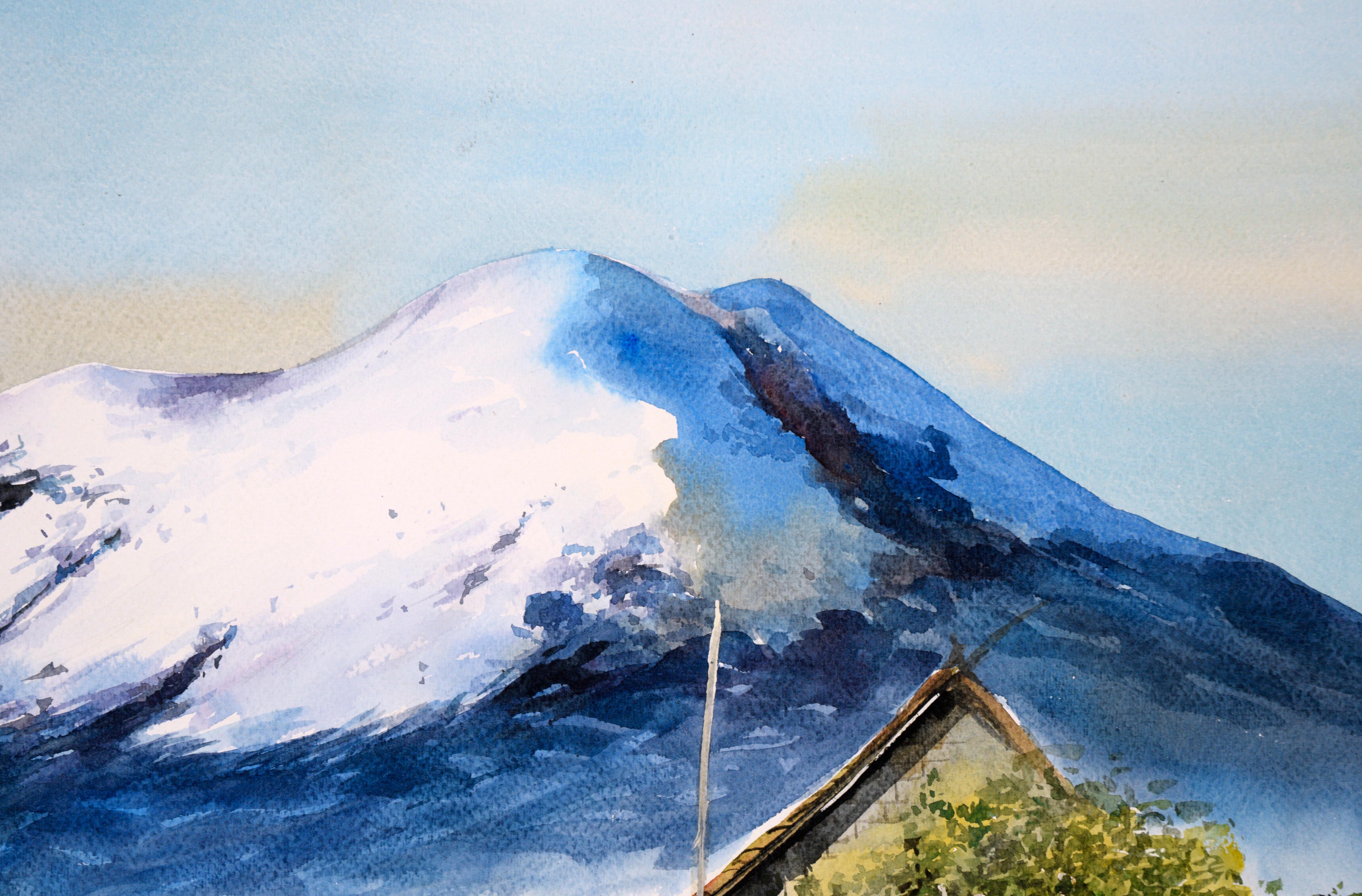 watercolor painting landscape village