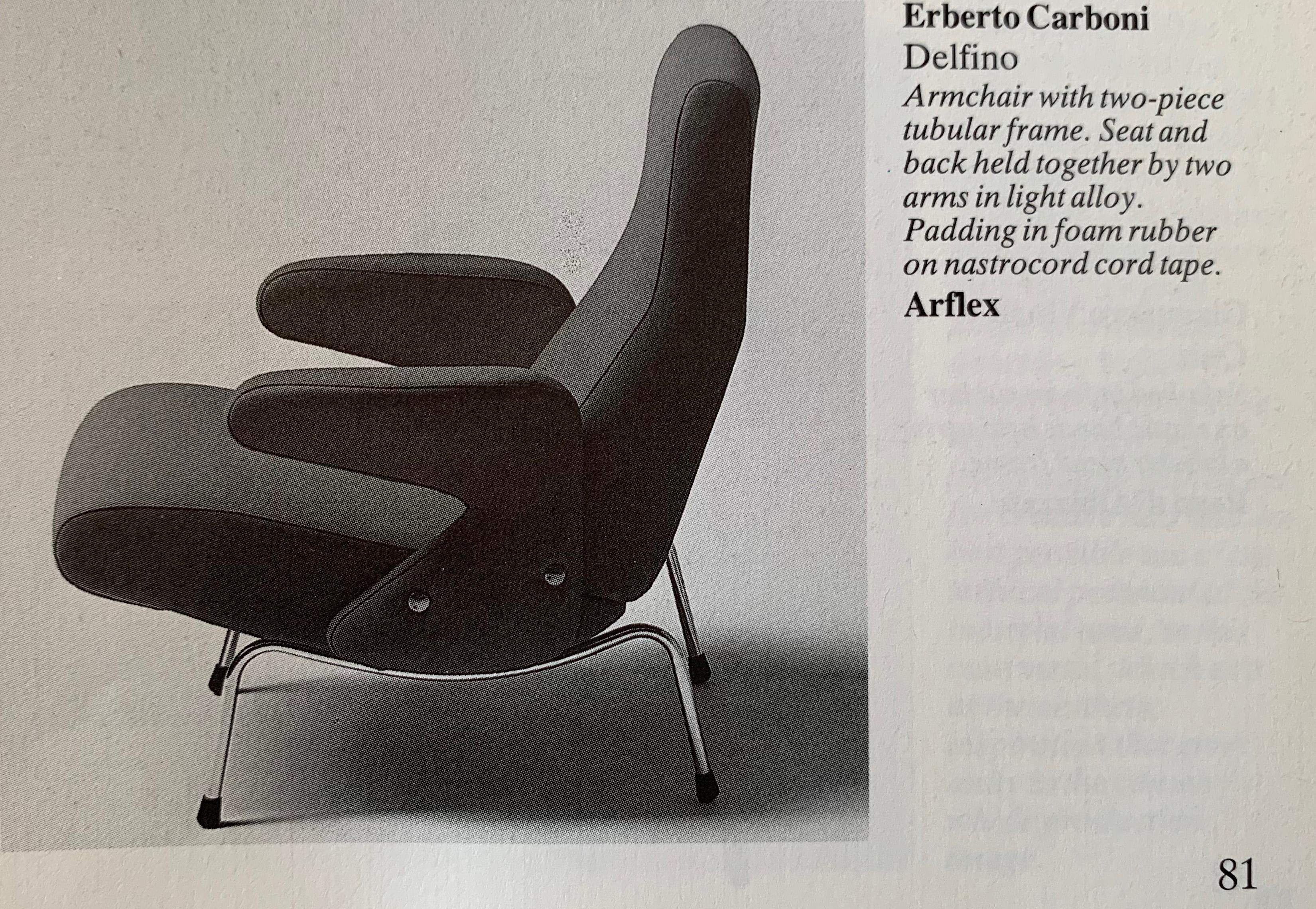 Fabric Erberto Carboni for Arflex Light Blue Delfino Chair with Chrome Legs, 1955