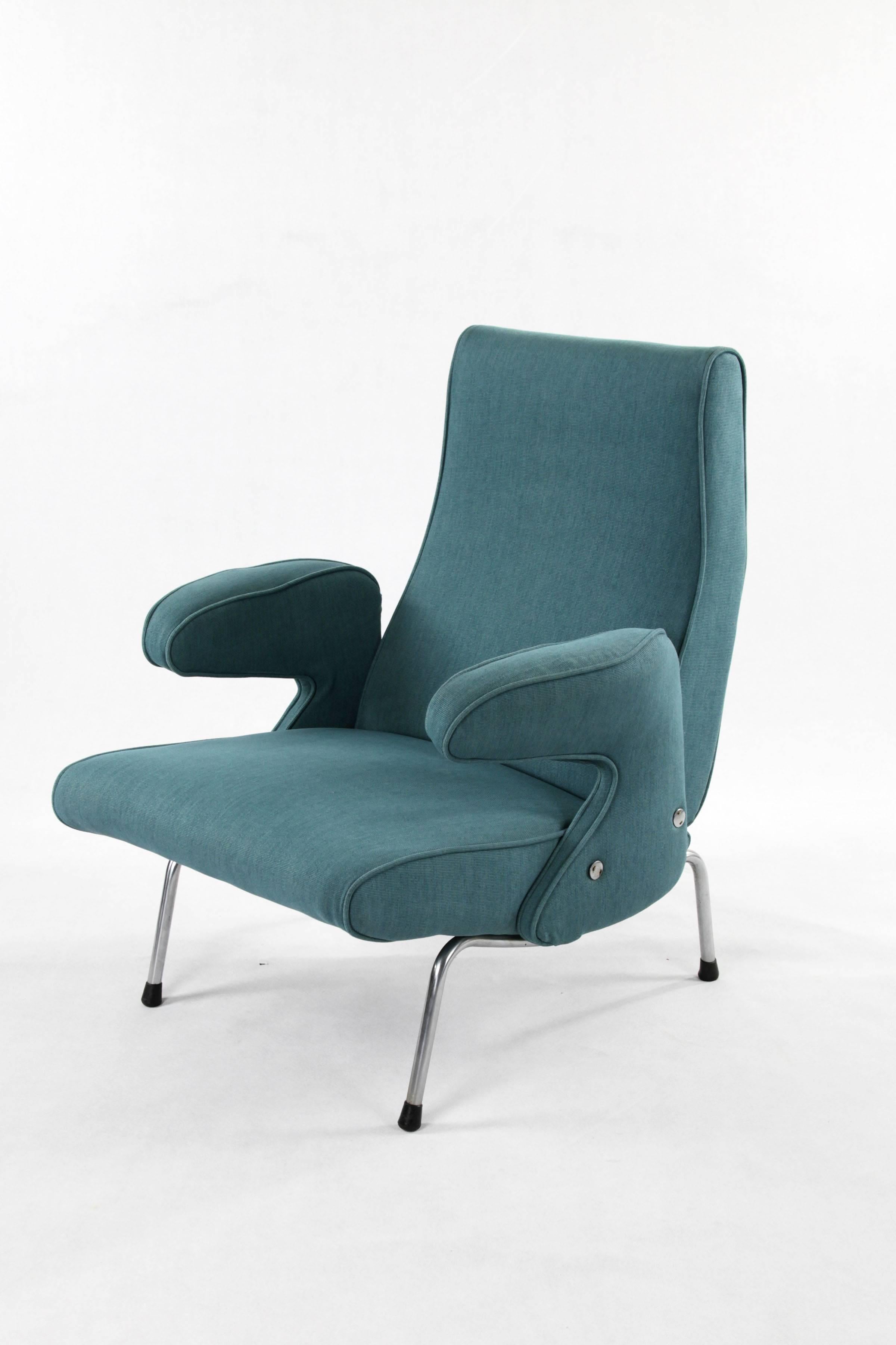 Italian Erberto Carboni for Arflex Light Blue Delfino Chair with Chrome Legs, 1955