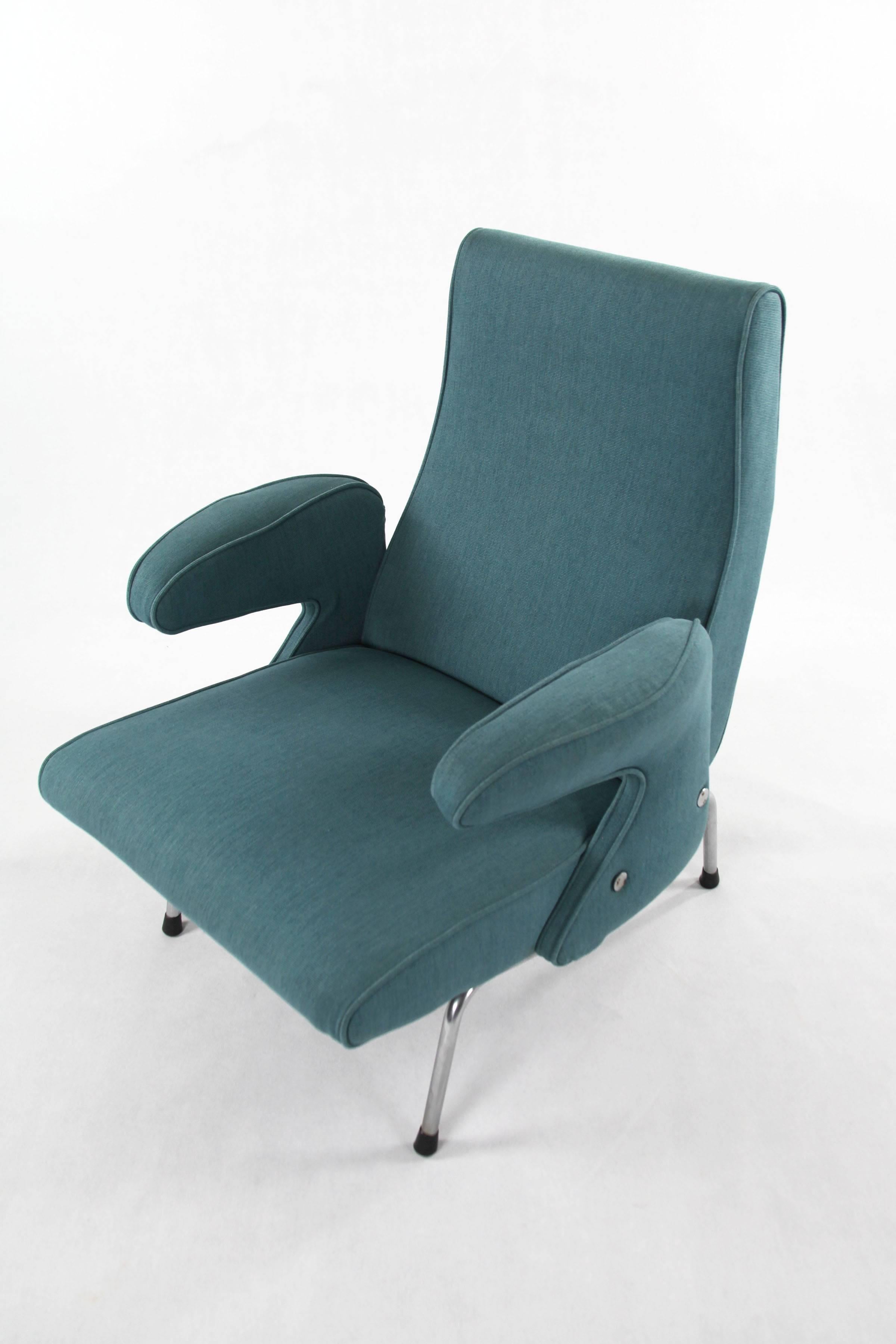 Mid-20th Century Erberto Carboni for Arflex Light Blue Delfino Chair with Chrome Legs, 1955
