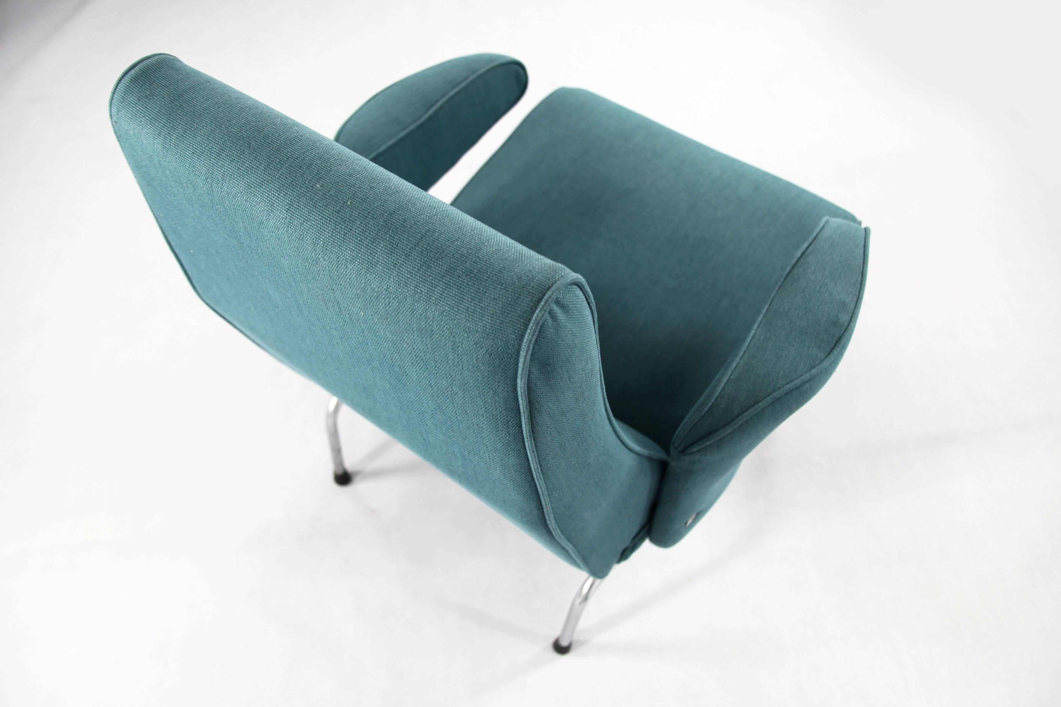 Fabric Erberto Carboni for Arflex Light Blue Delfino Chair with Chrome Legs, 1955