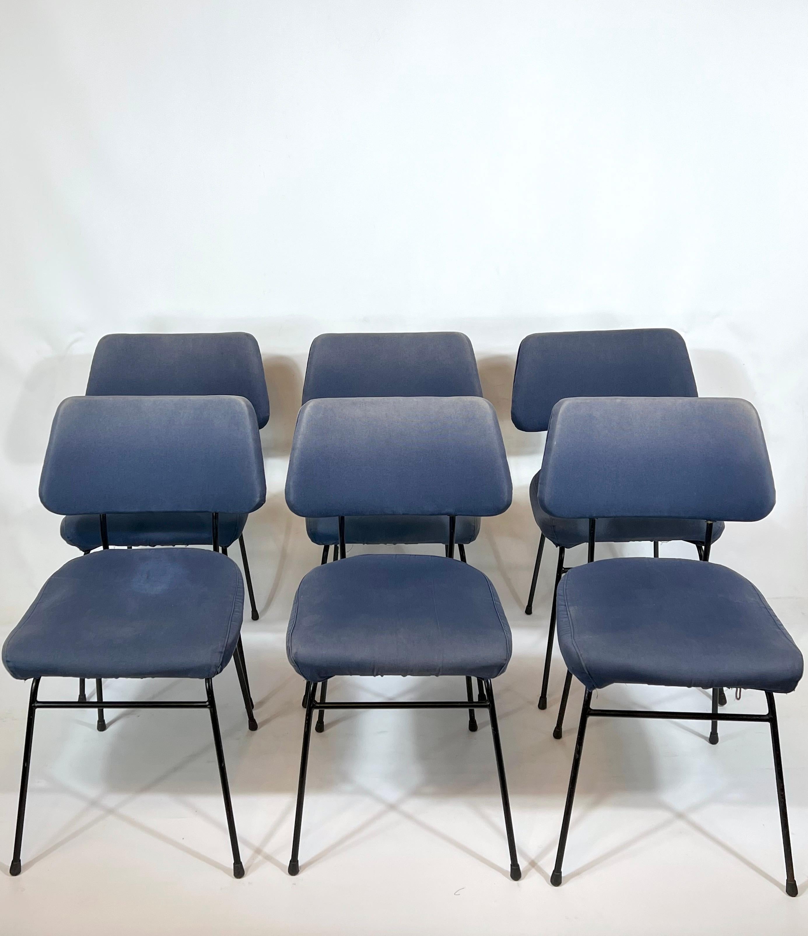 20ième siècle Erberto Carboni pour Arflex, ensemble de six chaises de salle à manger Delfino, années 1950 en vente