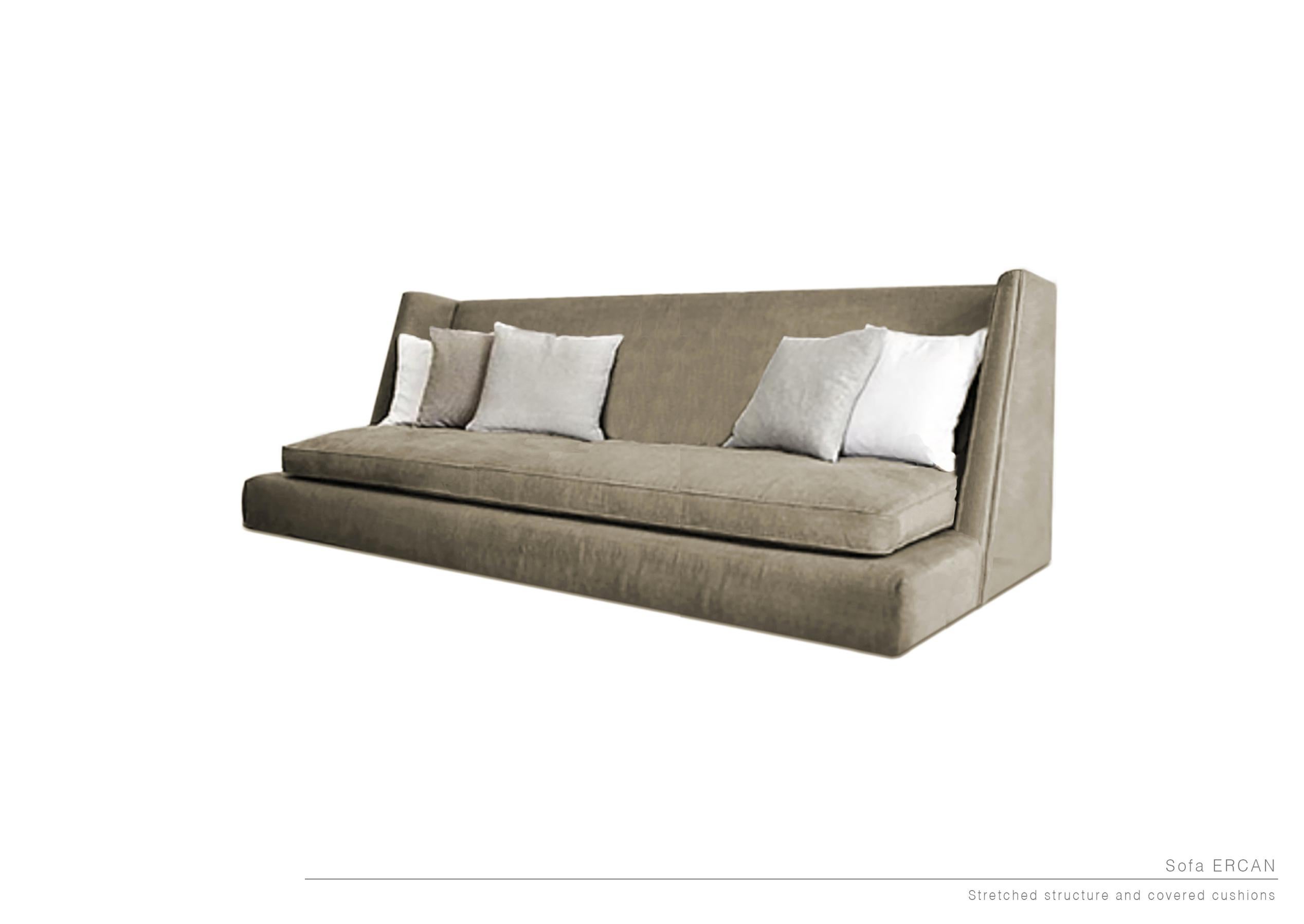 Ercan sofa by LK Edition
Dimensions: 310 x 105.5 x H 94.5 cm
Materials: Upholstered in Linen. 
Also available with linen cushions.

It is with the sense of detail and requirement, this research of the exception by the selection of noble
