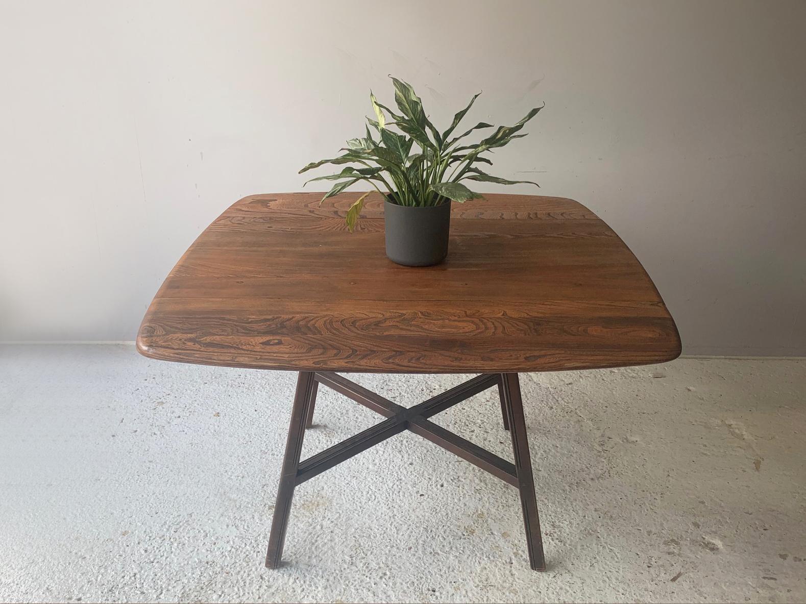 Rustic Ercol 1950’s ‘Old Colonial 377” blue label drop leaf table