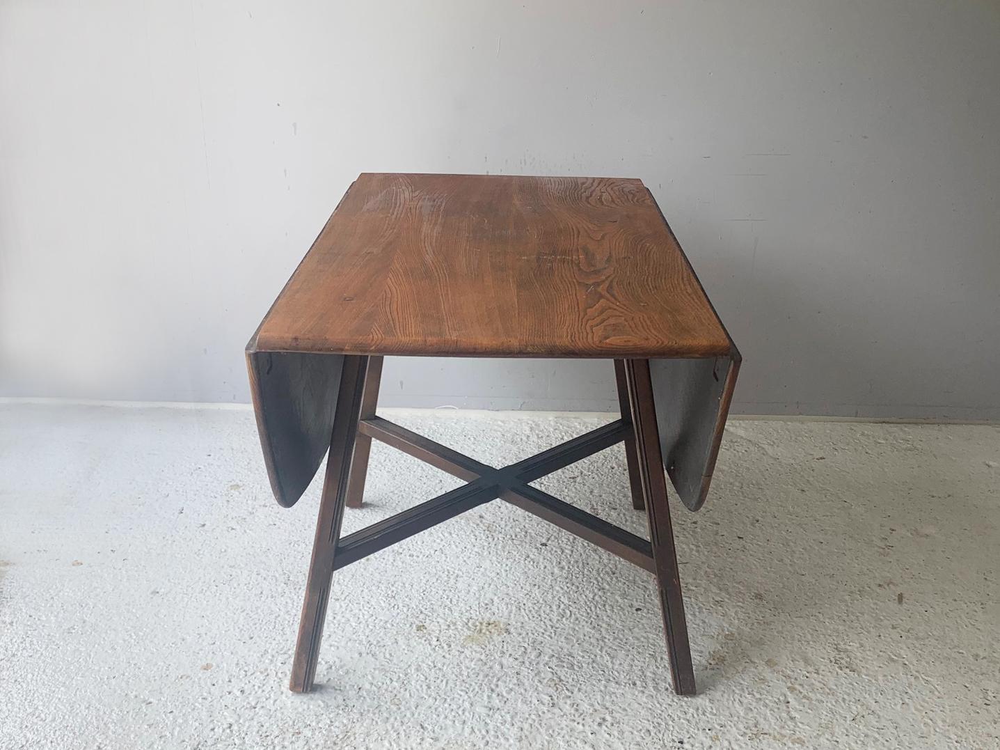 British Ercol 1950’s ‘Old Colonial 377” blue label drop leaf table