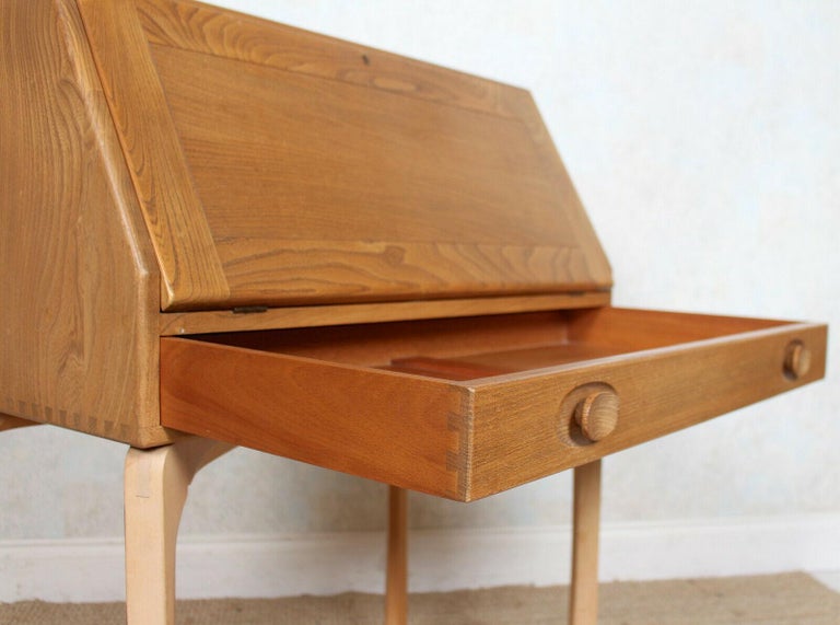 Ercol Bureau Writing Desk Model 518 Elm Beech Vintage Mcm For Sale at