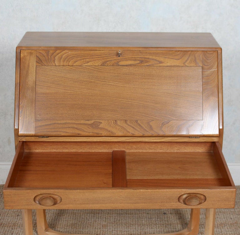 Ercol Bureau Writing Desk Model 518 Elm Beech Vintage Mcm For Sale at