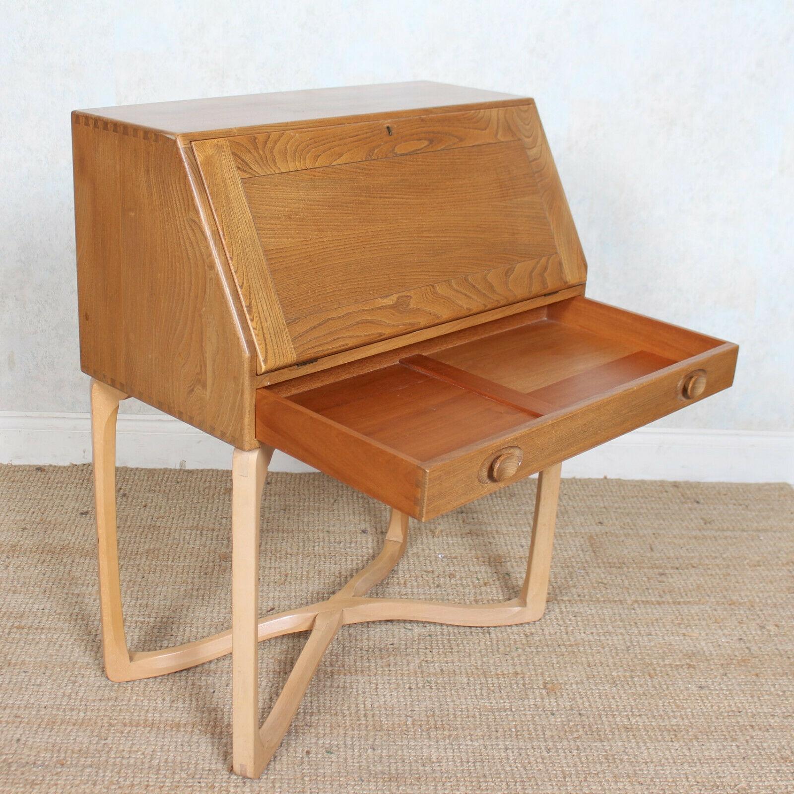 Ercol Bureau Writing Desk Model 518 Elm Beech Vintage Mcm For Sale 1