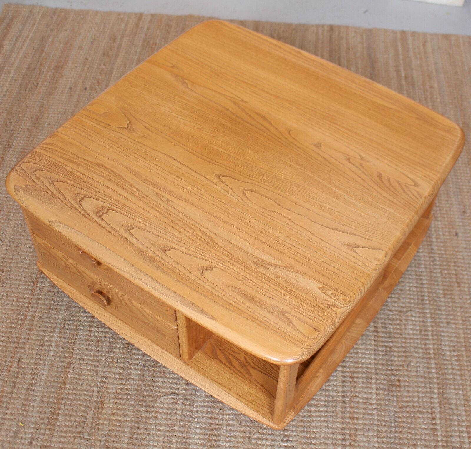 English Ercol Coffee Table Pandoras Box Elm For Sale
