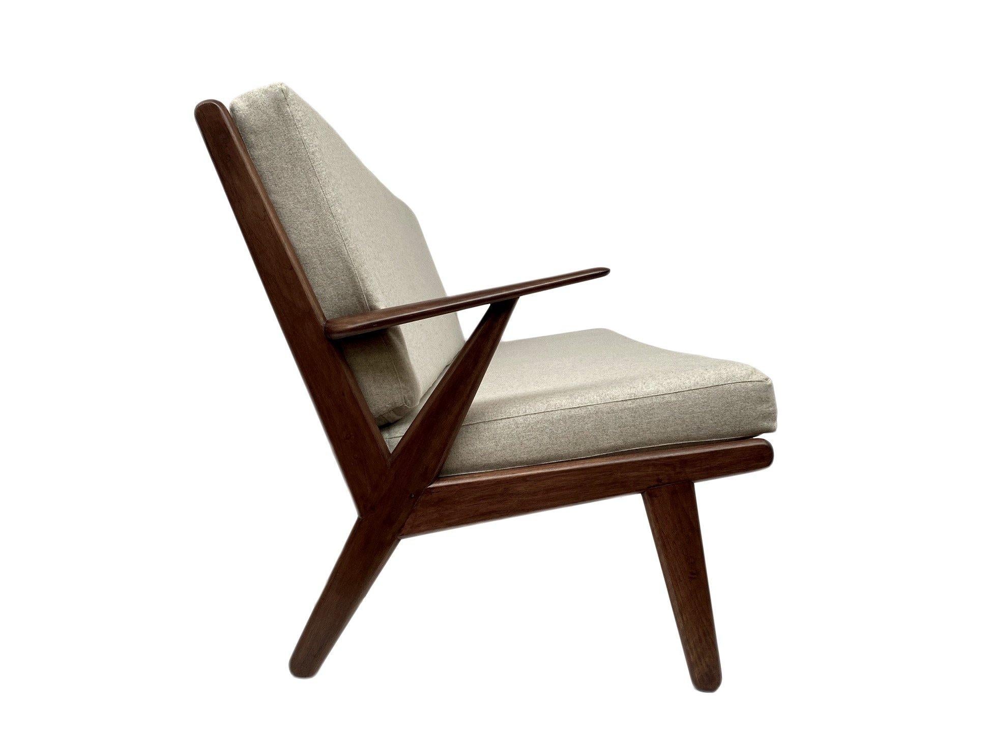Mid-Century Modern Ercol Cream Wool and Teak 3 Seater Sofa
