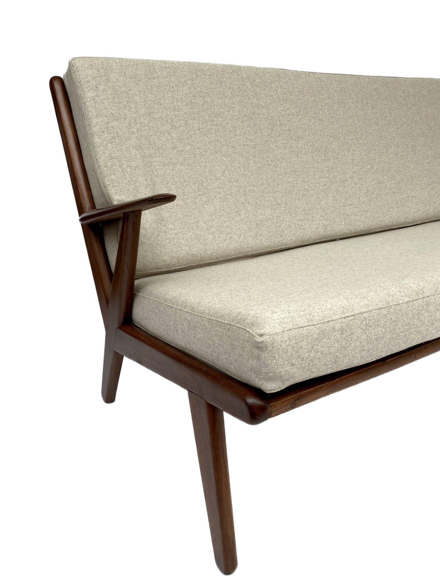 20th Century Ercol Cream Wool and Teak 3 Seater Sofa