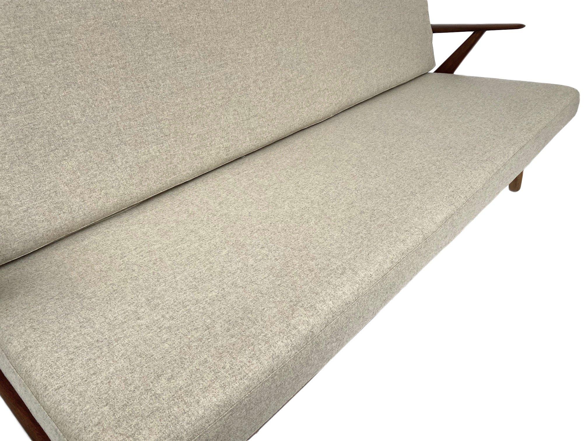 Ercol Cream Wool and Teak 3 Seater Sofa 2