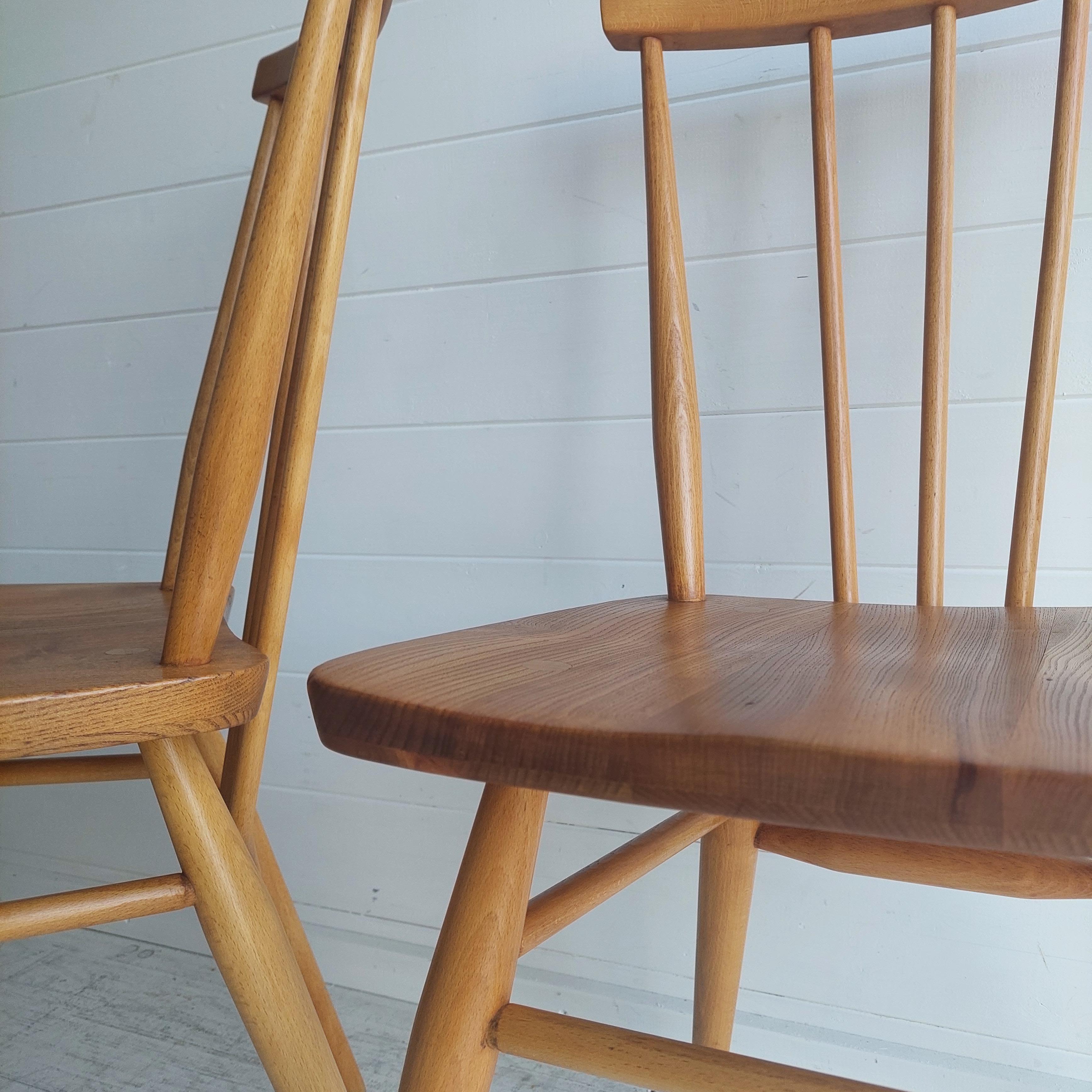 Ercol Dining Chairs Blonde Elm & Beech Model 391 Set Of 2 Re 1