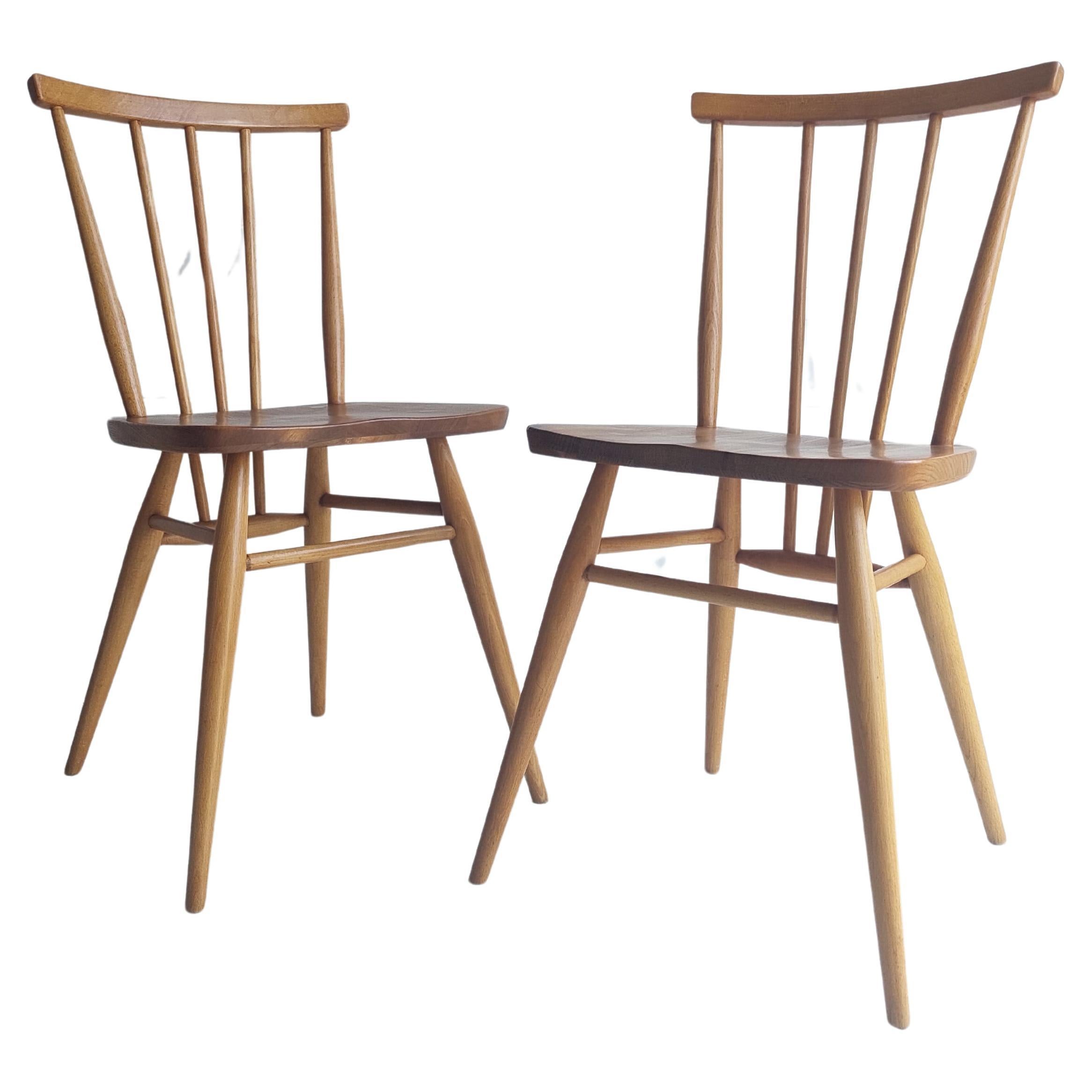 Ercol Dining Chairs Blonde Elm & Beech Model 391 Set Of 2 Re