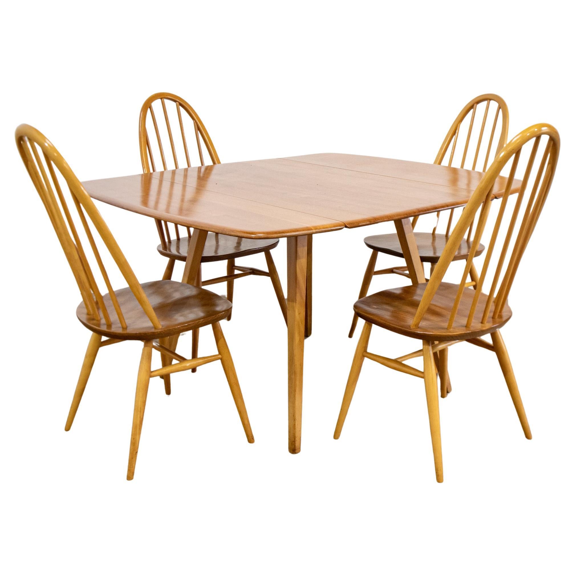 Ercol Drop Leaf Dining Table Model 492 & 4 Chairs For Sale