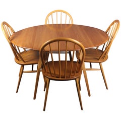 Ercol Drop-Leaf Oval Dining Table and Four Chairs Lucian Ercolani