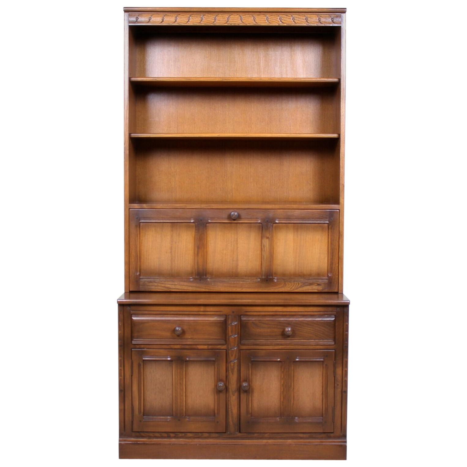 Ercol Golden Dawn Dresser Cocktail Display Drinks Cabinet Elm Mural For Sale