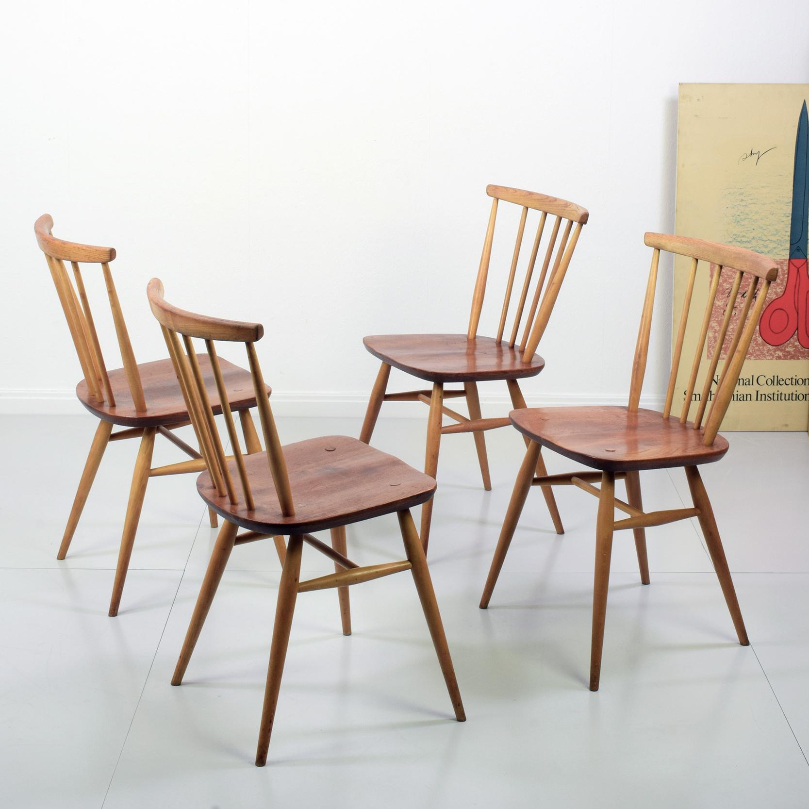 Mid-Century Modern Ercol Model 737 'Chiltern' 'Swept-Back' Chairs, Set of Four