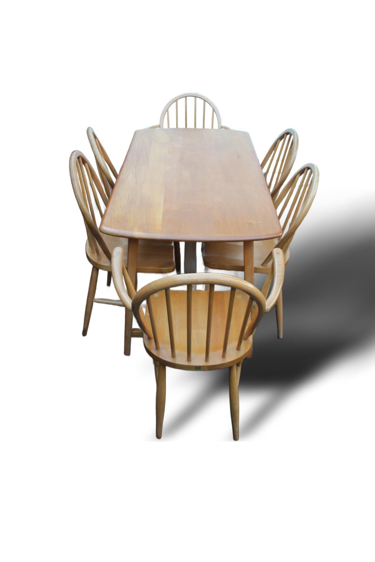 Mid-Century Modern Ercol Plank Table and hoop chairs