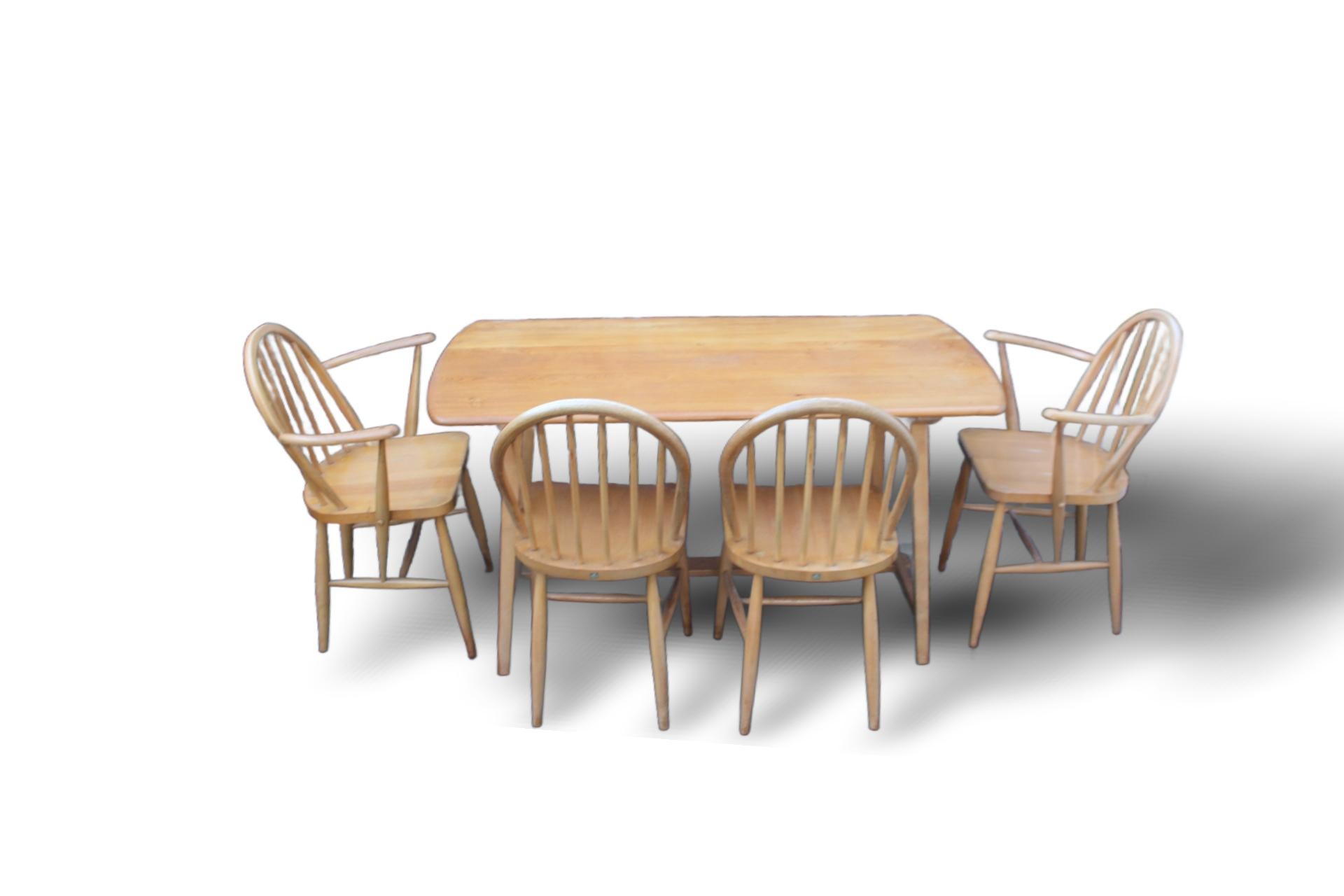 British Ercol Plank Table and hoop chairs