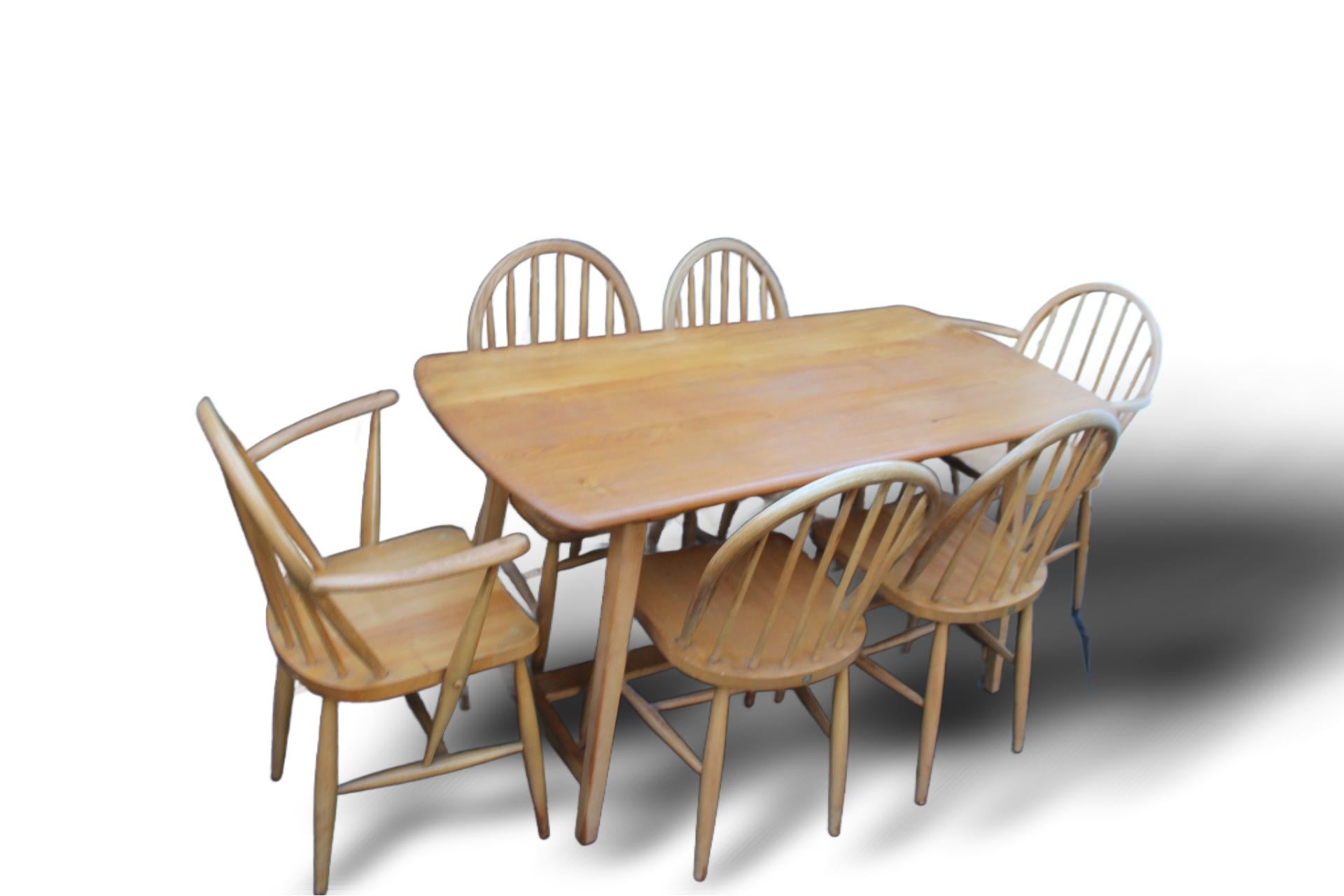 Glazed Ercol Plank Table and hoop chairs