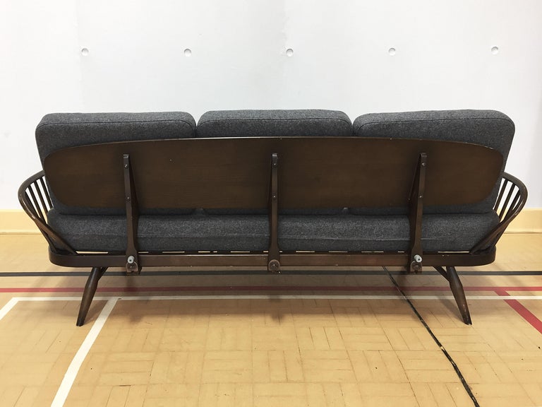 MidCentury Ercol Sofa Daybed Reupholstered in Grey Wool, Vintage at