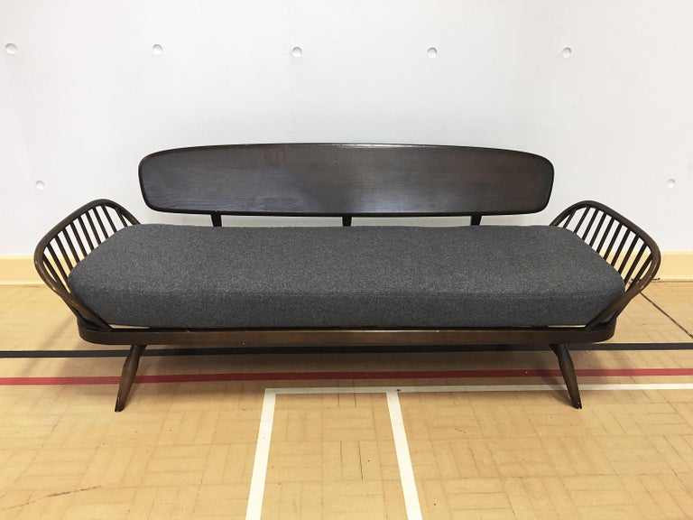 MidCentury Ercol Sofa Daybed Reupholstered in Grey Wool, Vintage at