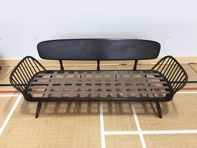 MidCentury Ercol Sofa Daybed Reupholstered in Grey Wool, Vintage at