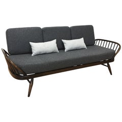 Mid-Century Ercol Sofa Daybed Reupholstered in Grey Wool, Vintage