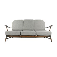 Ercol Soft Grey Herringbone 3-Seat Sofa Couch Vintage Midcentury