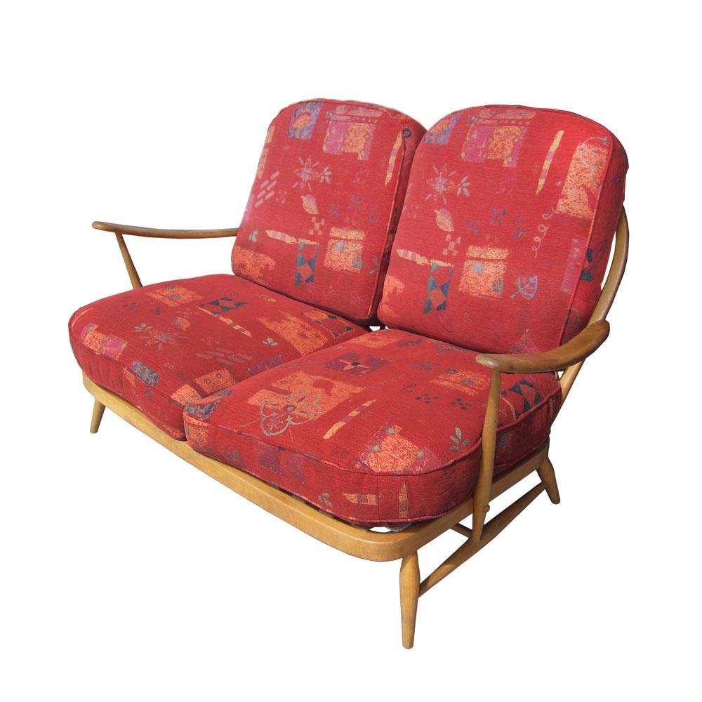 Mid-Century Modern Ercol Spindleback Settee and Lounge Chair Set For Sale