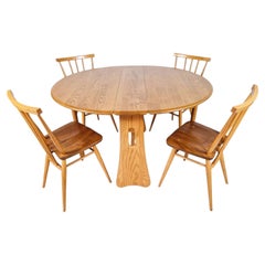 Ercol Vintage Mid Century Solid Elm Drop Leaf Table & Dining Chair Set PG185A