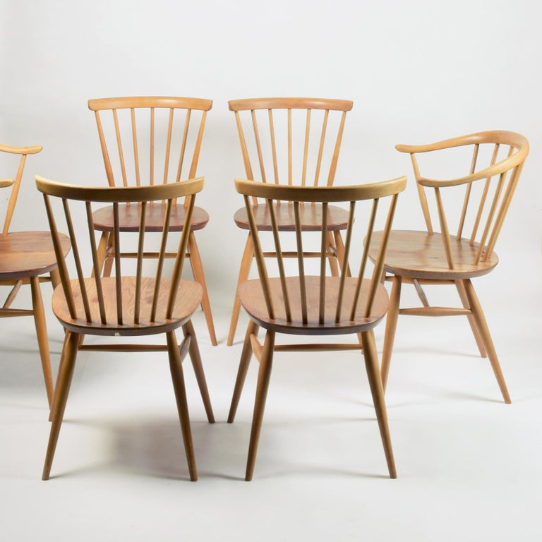 Ercol 'Windsor' Dining Chair set of six, Model 449 and 449A 'Cowhorn