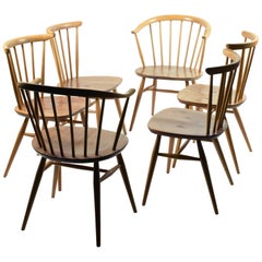 Ercol 'Windsor' Dining Chair set of six, Model 449 and 449A 'Cowhorn'