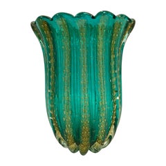 Vintage Ercole Barovier 1950 Emerald Green and Gold Murano Glass