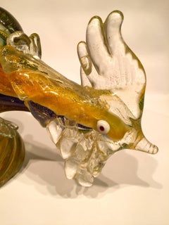 Ercole Barovier 1950 Multi-Color Cock in Murano Glass with Gold Leaf