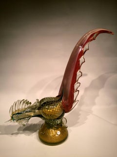 Ercole Barovier 1950 Multi-Color Cock in Murano Glass with Gold Leaf