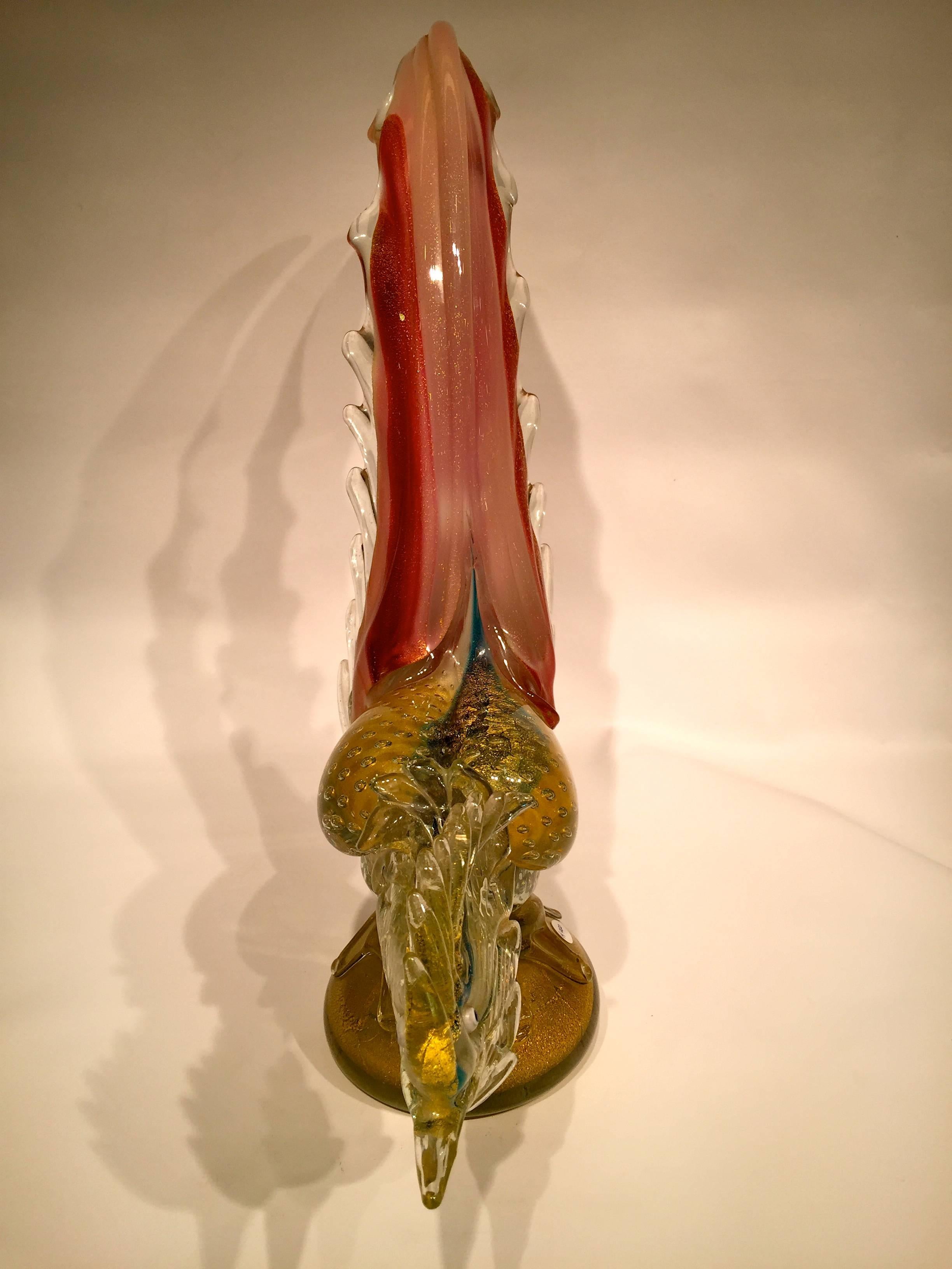 Appliqué Ercole Barovier 1950 Multi-Color Cock in Murano Glass with Gold Leaf For Sale